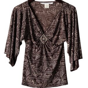 Vintage 90s Max Studio USA Made Tropical Caribbean Palm Leaf Beaded Blouse Top